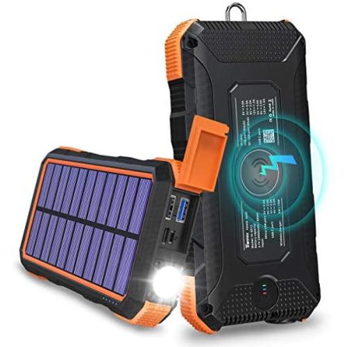 Solar Charger 24000mAh Tranmix 18W Power Bank, QC 3.0 Portable Wireless Charger with 4 Outputs Waterproof Phone Charger for Most Phones, Tablets and Laptops