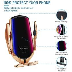 TopWan Wireless Car Charger Mount, Automatic Smart Sensor 10W Fast Charging Compatible for iPhone 11/11Pro/11 Pro Max/Xs Max/XR/X/8/8Plus Samsung S9/S8/Note 8