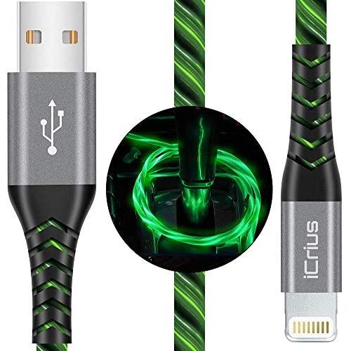 iPhone Charger, iCrius Apple MFi Certified 6FT Lightning Cable Led Light Up USB Fast Charging Cord Compatible with iPhone SE/ 11/Pro/Max/X/XS/XR/XS Max/8/Plus/7/7 Plus/6/6S/6 Plus, iPod Touch (Green)