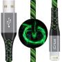 iPhone Charger, iCrius Apple MFi Certified 6FT Lightning Cable Led Light Up USB Fast Charging Cord Compatible with iPhone SE/ 11/Pro/Max/X/XS/XR/XS Max/8/Plus/7/7 Plus/6/6S/6 Plus, iPod Touch (Green)