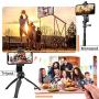 Universal Phone Tripod Mount Adapter with Bluetooth Camera Remote, Cell Phone Holder with Adjustable Clamp for Selfie Stick Monopod Compatible with iPhone, Samsung and so on, Wrist Strap Included