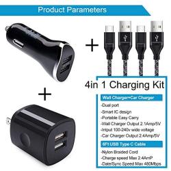 USB Wall Charger, Dual Port Car Charger Adapter with 2Pack 6ft Type C Charging Cable Compatible Samsung S10e S10+ S10 S9+ S9 S8 Note 10 10+ 9 8 A10e A20 A50, Moto G7 Power/G6/Z4/Z3, Google Pixel 3a