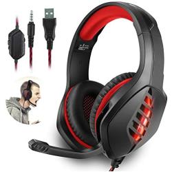 Stereo Gaming Headset Compatible with PS4, Xbox One, Nintendo Switch, PC, Headphones for PS4 Xbox One Laptop with Bass Surround, LED Light, Soft Memory Earmuffs & Noise Canceling Microphon