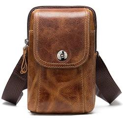 NKns Gifts for Men Vertical Leather Mens Small Bag Retro Shoulder Bag Wearing Belt Mobile Phone Pocket