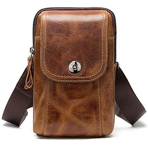 NKns Gifts for Men Vertical Leather Mens Small Bag Retro Shoulder Bag Wearing Belt Mobile Phone Pocket