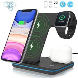 Wireless Charger,ZHIKE 3 in 1 Qi-Certified 15W Fast Charging Station for Apple iWatch Series 5/4/3/2/1,AirPods,Wireless Charging Stand for iPhone 11 Series/XS MAX/XR/XS/X/8/8 Plus/Samsung(With a plug)