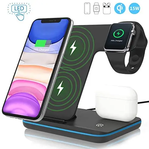 Wireless Charger,ZHIKE 3 in 1 Qi-Certified 15W Fast Charging Station for Apple iWatch Series 5/4/3/2/1,AirPods,Wireless Charging Stand for iPhone 11 Series/XS MAX/XR/XS/X/8/8 Plus/Samsung(With a plug) Wireless Charger,ZHIKE 3 in 1 Qi-Certified 15W Fast Charging Station for Apple iWatch Series 5/4/3/2/1,AirPods,Wireless Charging Stand for iPhone 11 Series/XS MAX/XR/XS/X/8/8 Plus/Samsung(With a plug)