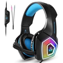 Gaming Headset Compatible Xbox One, Fuleadture PS4 Headset with Mic, PC, Noise Cancelling Over Ear Headphones with LED Light Bass Surround Soft Memory Earmuffs