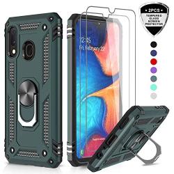 LeYi Samsung Galaxy A20/A30 Case (Not Fit A20S) with Tempered Glass Screen Protector, Military Grade Magnetic Car Mount Kickstand Defender Protective Phone Case for Samsung A20/ A30, Midnight Green