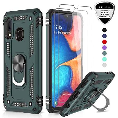 LeYi Samsung Galaxy A20/A30 Case (Not Fit A20S) with Tempered Glass Screen Protector, Military Grade Magnetic Car Mount Kickstand Defender Protective Phone Case for Samsung A20/ A30, Midnight Green