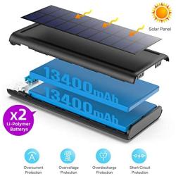 Solar Charger 26800mAh Portable Solar Power Bank with 4 LEDs and 2 USB Output Ports External Battery Pack for Outdoor Camping for Smartphone, Andriod Phone and Teblet