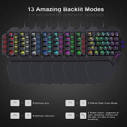 BlueFinger RGB One Hand Mechanical Gaming Keyboard and Backlit Mouse Combo,USB Wired Rainbow Letters Glow Single Hand Mechanical Keyboard with Wrist Rest Support, Gaming Keyboard Set for Game