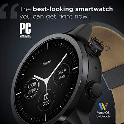 Moto 360 3rd Gen 2020 - Wear OS by Google - The Luxury Stainless Steel Smartwatch with Included Genuine Leather and High-Impact Sports Bands - Phantom Black