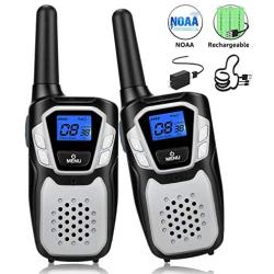 Walkie Talkies Rechargeable, Long Range Two-Way Radios Up to 5 Miles in Open Fields 22 Channels FRS/GMRS VOX NOAA UHF Handheld Walky Talky for Adults for Camping Hiking Trip (Sliver 2 Pack)