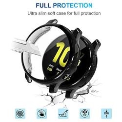 Tensea Compatible with Galaxy Watch Active2 Case 44mm, 2 Packs Soft TPU Bumper Full Around Screen Protector Cover for Samsung Galaxy Watch Active 2 44mm (Black, 44mm)