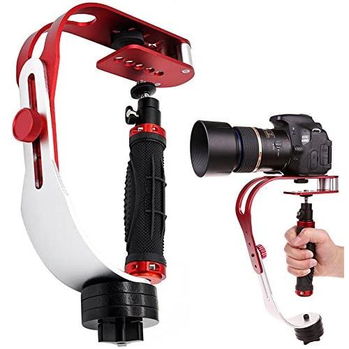 AFUNTA Pro Handheld Video DSLR Camera Stabilizer Steady Compatible GoPro Cannon Nikon Sony Camera Cam Camcorder DV Smartphone up to 2.1 lbs with Smooth Pro Steady Glide -Red/Silver/Black