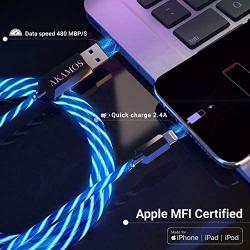 Light up iPhone Charger {MFI Apple Certified} AKAMOS 5ft LED iPhone Charger with Flowing led, USB to Lightning Cable with Quick Charge, Compatible with Phone11/11pro Max/XR/8/8Plus/7/6(Flowing Blue)