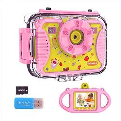 SHOWCAM Kids Camera for Children Toddler with16GB Memory Card, Waterproof Child Video Cam,Selfie Supported1080P 8MP 2.4 Inch Large Screen, Fill Lights, Silicon Handle, 4 Games, Face Recognition (Pink)