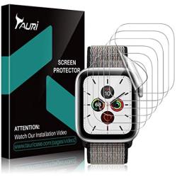 TAURI [6-Pack] Screen Protector for Apple Watch Series 5/4 44mm and Series 3/2/1 42mm, iWatch 44mm/42mm [Bubble Free] Case-Friendly Scratch-resistant HD Clear TPU Flexible Film