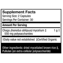 Host Defense, Chaga Capsules, Antioxidant and DNA Support, Daily Mushroom Supplement, Vegan, Organic, 60 Capsules (30 Servings)