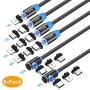 TOPK Magnetic Charging Cable,(6-Pack,1ft/3ft/3ft/6ft/6ft/10ft) Magnetic Phone Charger,3-in-1 USB Magnetic Cable Compatible with Micro USB,Type C and iProducts(Black)