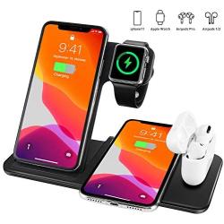 Wireless Charger,4 in 1 Wireless Charging Station Compatible for iPhone SE 2020/11/11 Pro Max/XR/XS Max/Xs/X,Wireless Charger Stand for iWatch 5/Airpods Pro,for Samsung S20/S10(No AC Adapter)