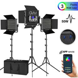 GVM RGB Video Lights with APP Control, 50W Full Color Studio Video Lighting Kit, Led Video Lights for YouTube Photography Lighting, 3 Packs Led Light Panel, Aluminum Alloy Shell, 3200K-5600K