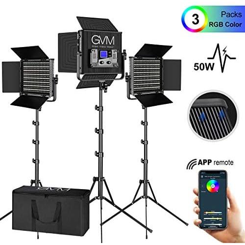 GVM RGB Video Lights with APP Control, 50W Full Color Studio Video Lighting Kit, Led Video Lights for YouTube Photography Lighting, 3 Packs Led Light Panel, Aluminum Alloy Shell, 3200K-5600K
