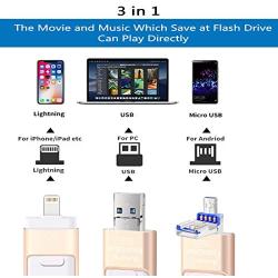 USB Flash Drive 128G Compatible iPhone iPad, Kimiandy USB Flash Drive Encrypted Memory Stick Jump Thumb Drive Compatible Android iPhone iPad PC, High Speed & Easy Transfer Pen Drive (128G Gold)