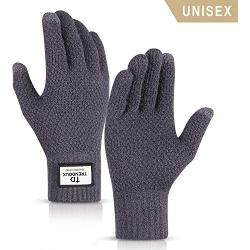 TRENDOUX Winter Touch Screen Gloves - Knit Glove for Men Women - Thermal Lining - Elastic Cuff - Warm in Cold Weather