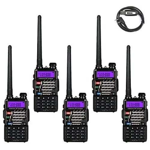 5 Pack BaoFeng UV-5R+ Plus UHF VHF Dual-Band Two Way Radio Black + 1 Baofeng Programming Cable (Support Win7, Win10) 5 Pack BaoFeng UV-5R+ Plus UHF VHF Dual-Band Two Way Radio Black + 1 Baofeng Programming Cable (Support Win7, Win10)