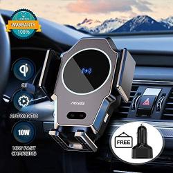 Wireless Car Charger, 10W/7.5W/5W Qi Fast Wireless Car Charger Mount, Infrared Induction Auto-Clamping Air Vent Car Wireless Charger for iPhone, Android Wireless Charging Series