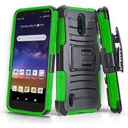 CasemartUSA Phone Case for [Nokia C2 Tennen/Nokia C2 Tava (Cricket Wireless)], [Refined Series][Green] Shockproof Cover with Built-in Kickstand & Belt Clip Holster for Nokia C2 Tennen / C2 Tava