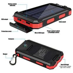 Solar Charger, SUSCELL 20000mAh Portable Solar Power Bank for Cell Phone, Dual 5V/2.1A USB Ports Output and 2 Led Flashlight, Perfect for Outdoor Trip/Emergency