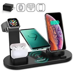 Kertxin Wireless Charger Stand,4 in 1 Wireless Charging Station Dock with USB for Apple Watch iWatch 5 4 3 2 1, Airpods,iPhone 11 11 Pro X Xs XR Max 8 Plus 8,Samsung Galaxy S9 S8