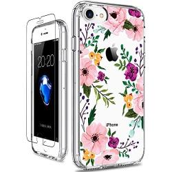 GiiKa iPhone 8 Case, iPhone 7 Case with Screen Protector, Clear Heavy Duty Protective Case Floral Girls Women Hard PC Back Case with Slim TPU Bumper Cover Phone Case for iPhone 8, Small Flowers