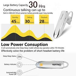 Glazata Wireless Bluetooth Headset Earpiece with Mic, 30-hrs Talking Time Stereo A2DP Hands-Free in-Ear Headphone for iPhone Samsung Cell Phone, Driver/Trucker (White)