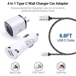 USB Car Charger, Dual Port Wall Charger Plug with 6FT Fast Charging USB C Cable Compatible for Samsung Galaxy S20 Plus Ultra Note 10 10+ A30 A40 A70 A90 A31 A61 A81 A91,LG G8X G8 G9 G7 V60 V40 Thinq