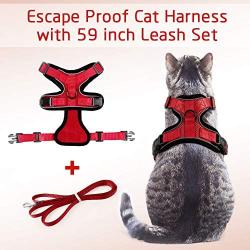 rabbitgoo Cat Harness and Leash for Walking, Escape Proof Soft Adjustable Vest Harnesses for Medium Large Cats, Easy Control Breathable Pet Safety Jacket with Reflective Strips & 1 Metal Leash Ring