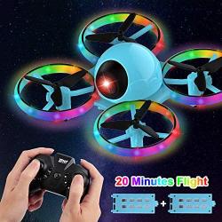 Dwi Dowellin 10 Minutes Long Flight Time Mini Drone for Kids with Blinking Light One Key Take Off Spin Flips Crash Proof RC Nano Quadcopter Toys Drones for Beginners Boys and Girls, 2 Battery, Blue