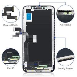 HTECHY Replacement for iPhone X Screen Replacement 5.8 inch with 3D Touch Display Digitizer Assembly Set with Waterproof Frame Adhesive Sticker + Repair Tools Kit Screen Tempered Glass Protector