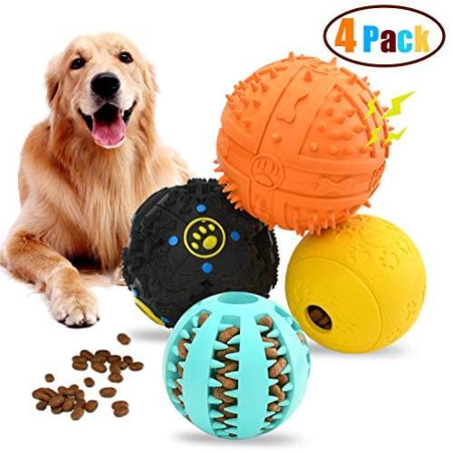 Wainbowa 4pack Dog Treat Balls, Interactive Food Treat Dispensing Dog Toys for Small Medium Large Dogs, Dog Puzzles Toys, Natural Rubber Squeaky Toys, Dog Chew Teeth Cleaning