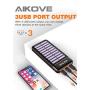 Solar Power Bank 25000mAh Portable Charger Battery High Capacity with Digital Display LCD Screen, 3 USB Output & 2 Input, Compatible Smartphone, Tablet and More