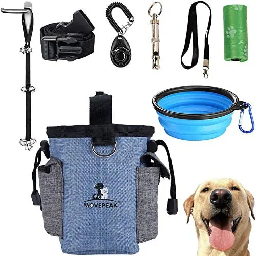 GOTONE Dog Training Kit Dog Treat Pouch, Clip on Dog Treat Bag and 7pcs Adjustable Puppy Doorbells, Whistle to Control Stop Barking Dog, Collapsible Bowl, Dog Training Set Clicker GOTONE Dog Training Kit Dog Treat Pouch, Clip on Dog Treat Bag and 7pcs Adjustable Puppy Doorbells, Whistle to Control Stop Barking Dog, Collapsible Bowl, Dog Training Set Clicker