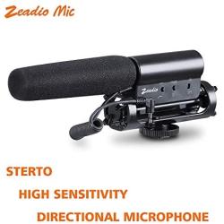 Zeadio Photography Interview Stereo Microphone, with Windproof Cotton for Canon Nikon Pentax Panasonic Sony Samsung Olympus DV Digital SLR Camera Camcorder