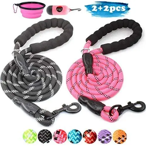 BAAPET 2 Packs 5 FT Strong Dog Leash with Comfortable Padded Handle and Highly Reflective Threads Dog Leashes for Medium and Large Dogs BAAPET 2 Packs 5 FT Strong Dog Leash with Comfortable Padded Handle and Highly Reflective Threads Dog Leashes for Medium and Large Dogs