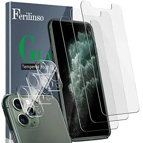 Ferilinso Screen Protector for iPhone 11 Pro with 3 Pack Camera Lens Protector, 3 Pack Tempered Glass Film for iPhone 11 Pro 5.8 Inch Ferilinso Screen Protector for iPhone 11 Pro with 3 Pack Camera Lens Protector, 3 Pack Tempered Glass Film for iPhone 11 Pro 5.8 Inch