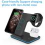 Vcloo Wireless Charger, 3 in 1 Wireless Charging Station Compatible with AirPods Pro Apple Watch, Fast Wireless Charger Dock for iPhone 11 Pro Max/X/XS/XR/8Plus (Not Included QC 3.0 Adapter)