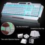 Wireless Keyboard and Mouse,Blue LED Backlit Rechargeable Keyboard Mouse with 3800mAh Battery Metal Panel,Removable Hand Rest Mechanical Feel Keyboard and 7 Color Gaming Mute Mouse for PC Gamers