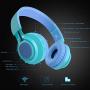 Riwbox WT-7S Bluetooth Headphones, LED Light Up Wireless Foldable Stereo Headset with Microphone and Volume Control for PC/iPhone/TV/iPad (Blue)